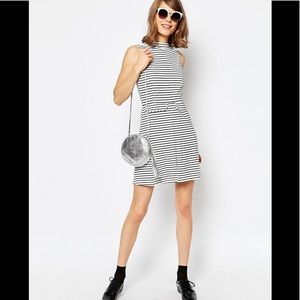 ASOS High Neck A Line Dress with Pockets in Stripe